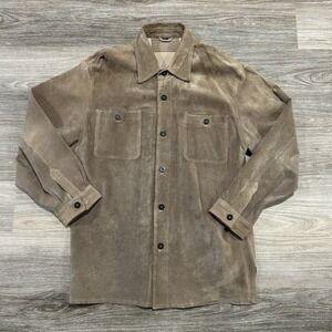 Claiborne Vintage Heavy Suede Leather Button Up Shirt Jacket Large Beige